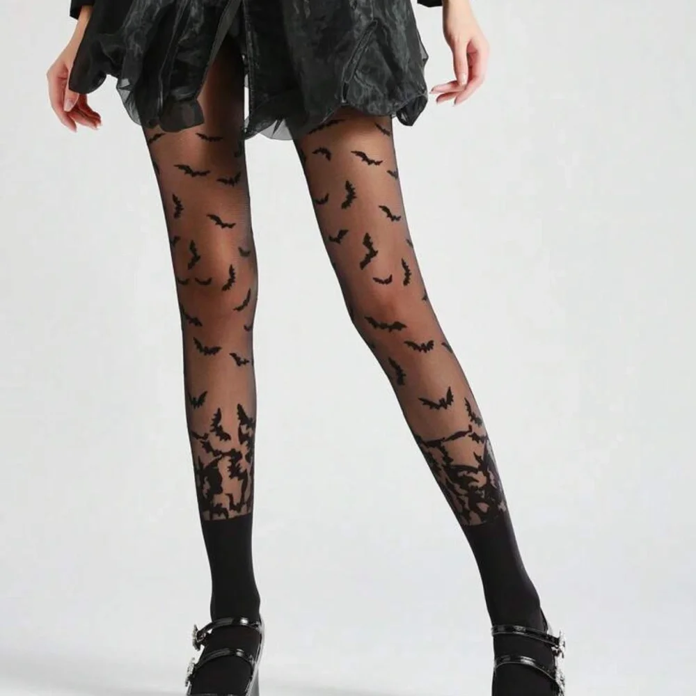 Black Bat Print Tights 🦇
